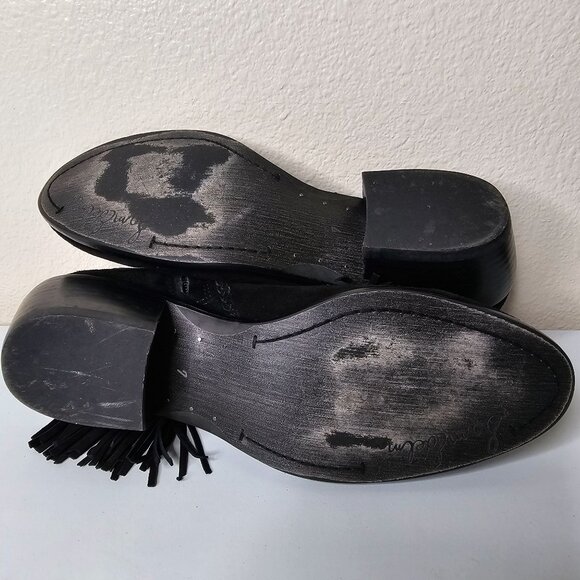 Sam Edelman Size 7 Boots Black Suede Leather Paige Ankle Bootie Fringe Western - Picture 11 of 11